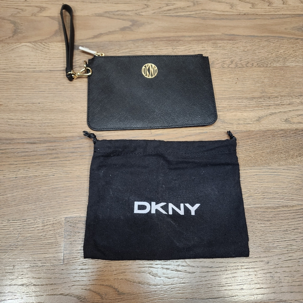 DKNY Black Wristlet With Dust Bag 7.5 inch x 5 inch